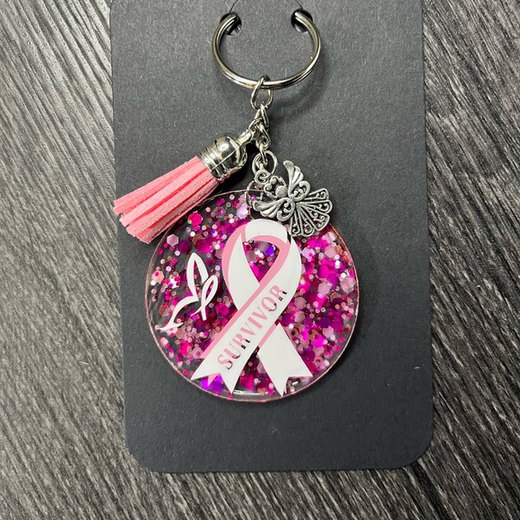 Hand crafted Pink Survivor Breast Cancer keychain - Picture 3 of 3